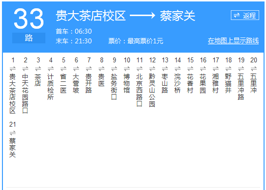 貴陽(yáng)公交33路路線(xiàn)示意圖